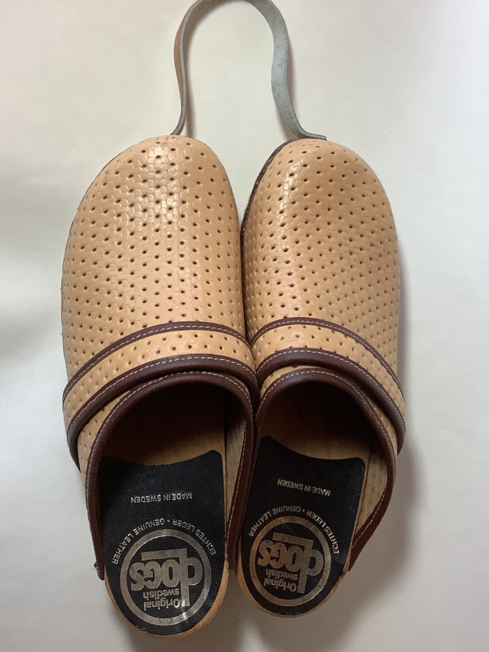Swedish clogs perforated tan and brown
